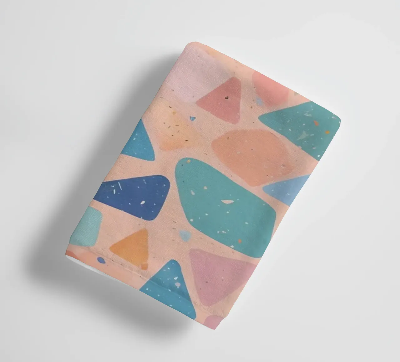 Terrazzo Pattern with Pastel Shapes and Blue Heart towel by DesignDoodle