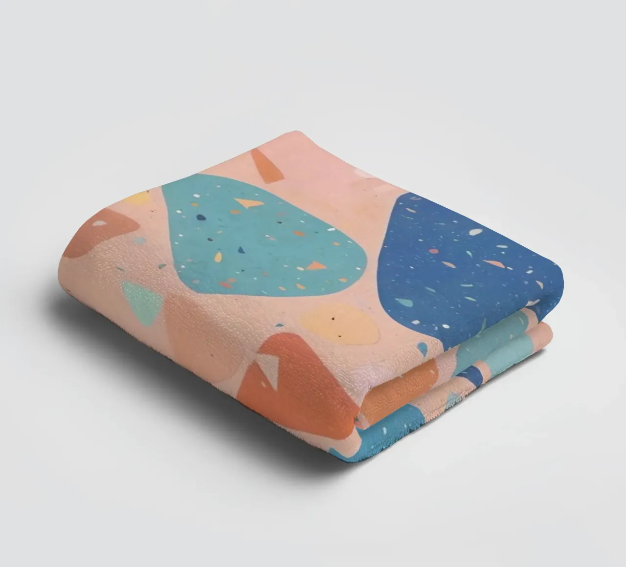 Terrazzo Pattern with Pastel Shapes and Blue Heart towel by DesignDoodle