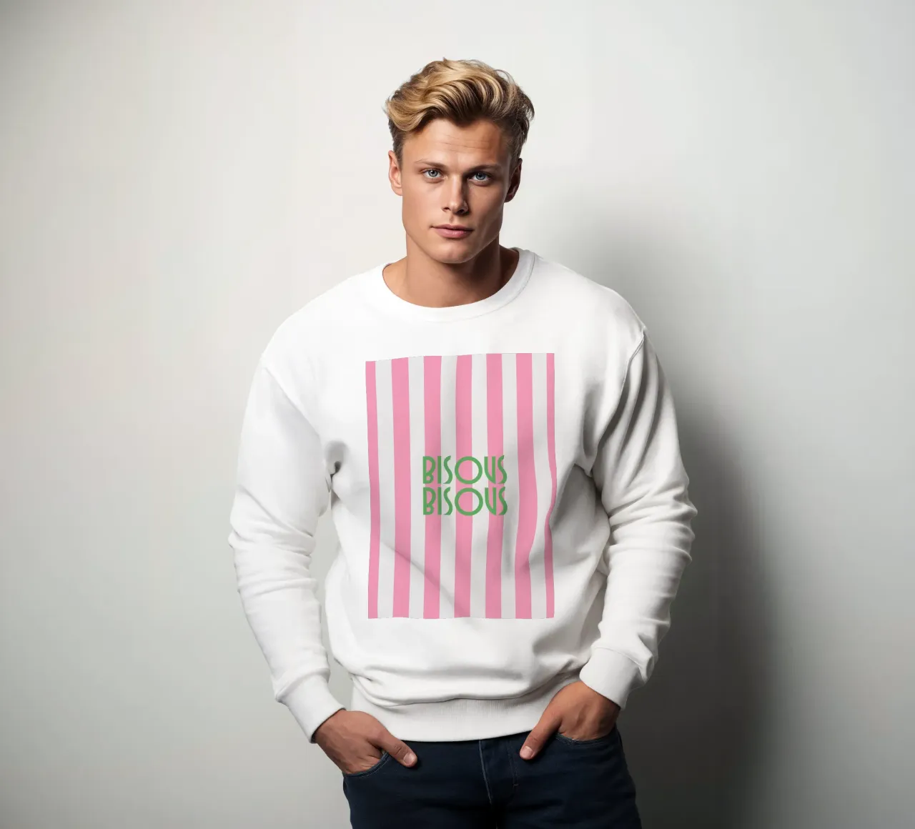 Bisous Bisous a strisce bianche e rosa felpa da apple crumble