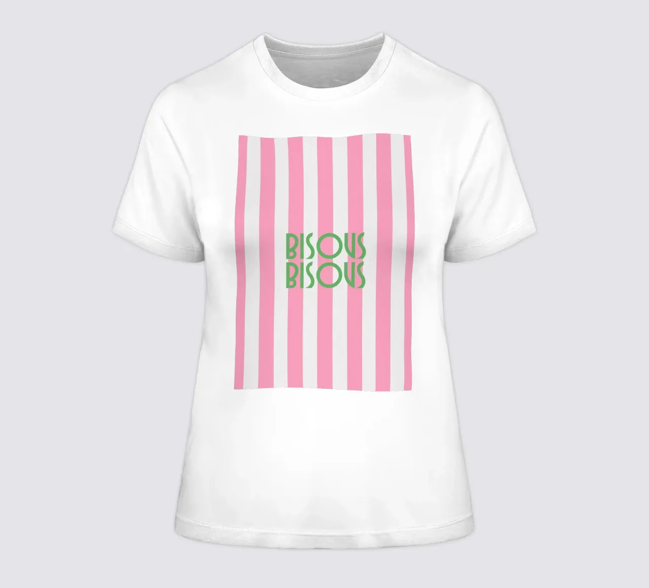 Bisous Bisous a strisce bianche e rosa t-shirt da donna da apple crumble