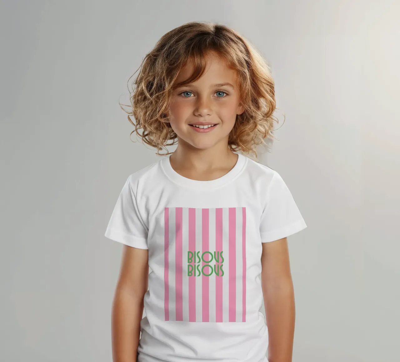 Bisous Bisous a strisce bianche e rosa t-shirt bambini da apple crumble