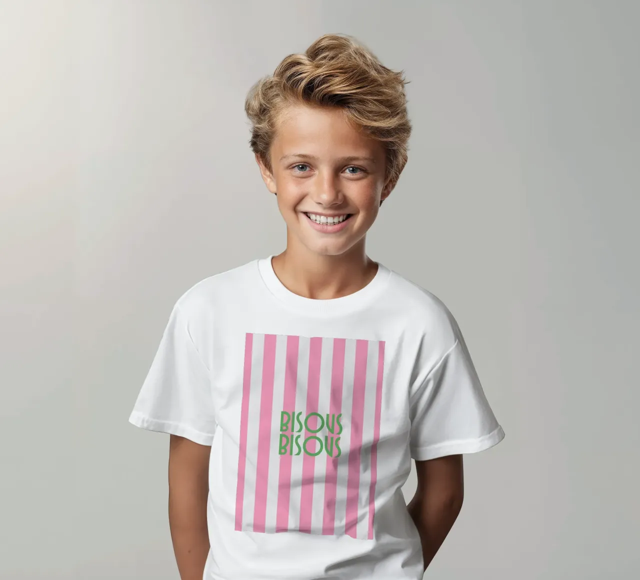 Bisous Bisous a strisce bianche e rosa t-shirt bambini da apple crumble
