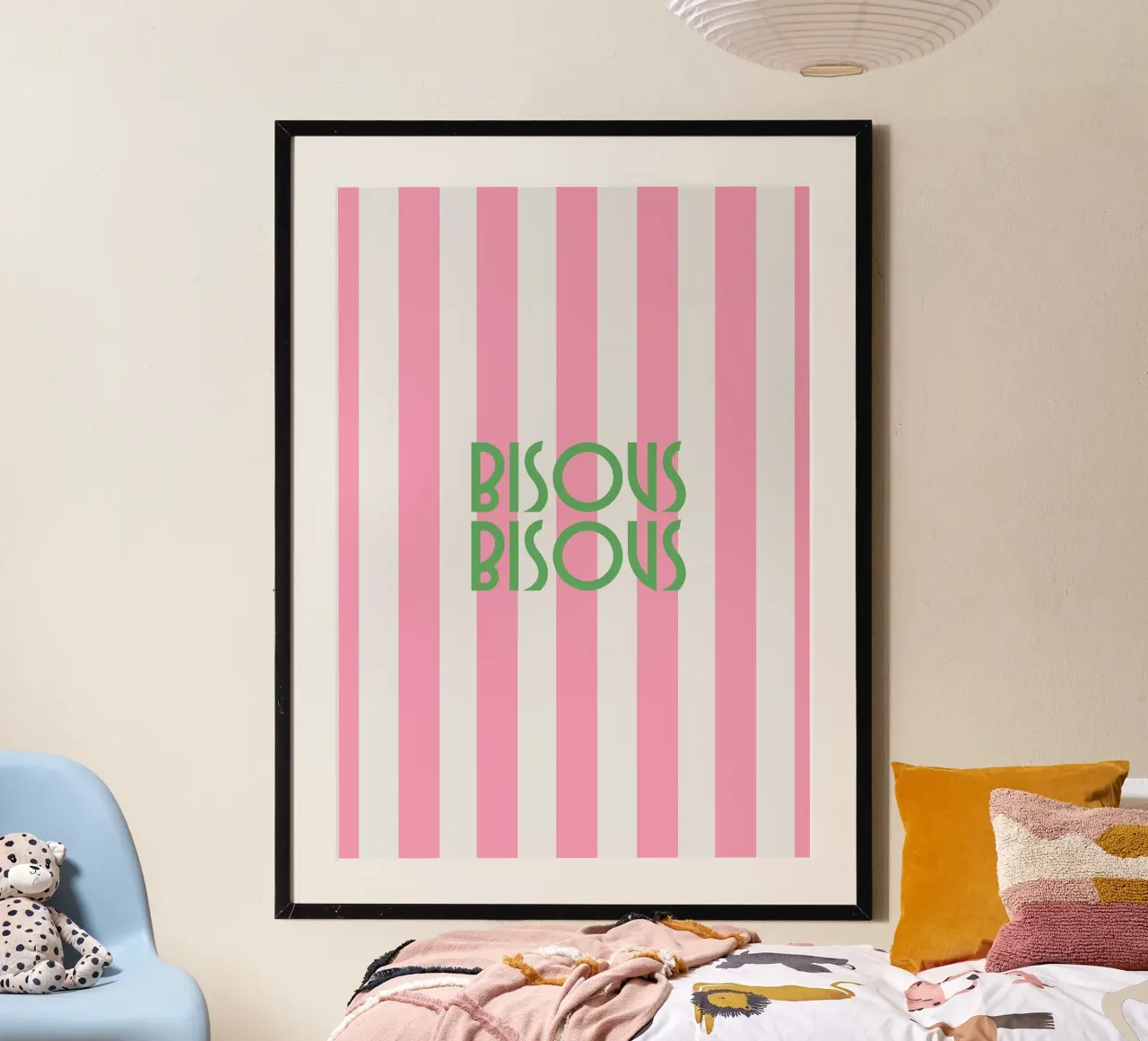 Bisous Bisous a strisce bianche e rosa poster da apple crumble