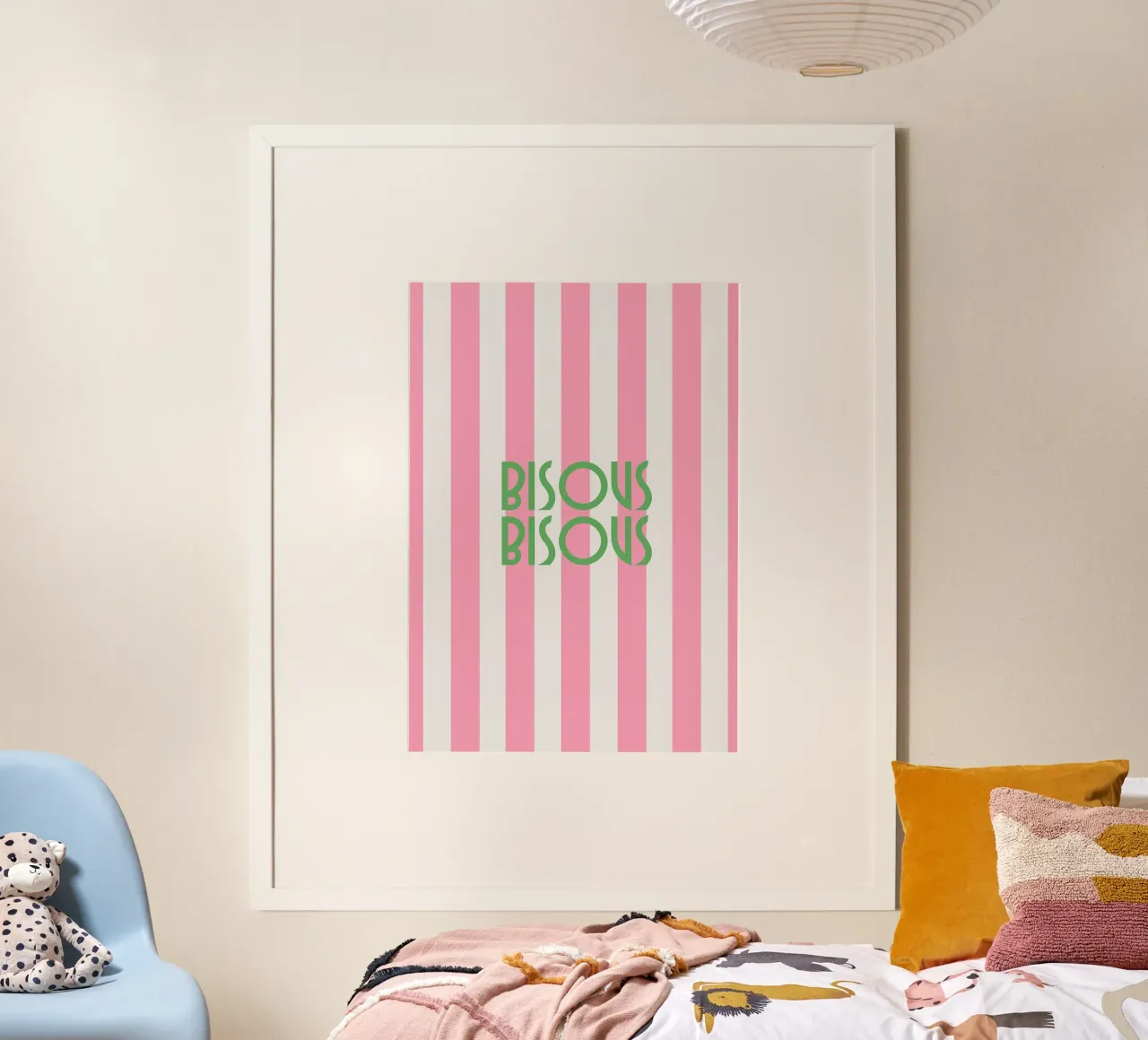 Bisous Bisous a strisce bianche e rosa poster da apple crumble