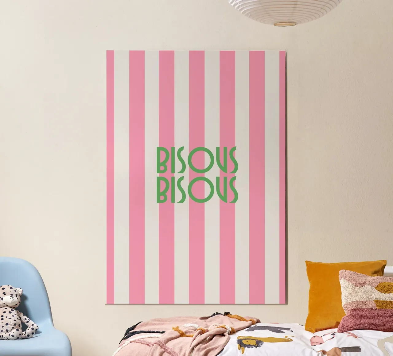 Bisous Bisous a strisce bianche e rosa poster da apple crumble