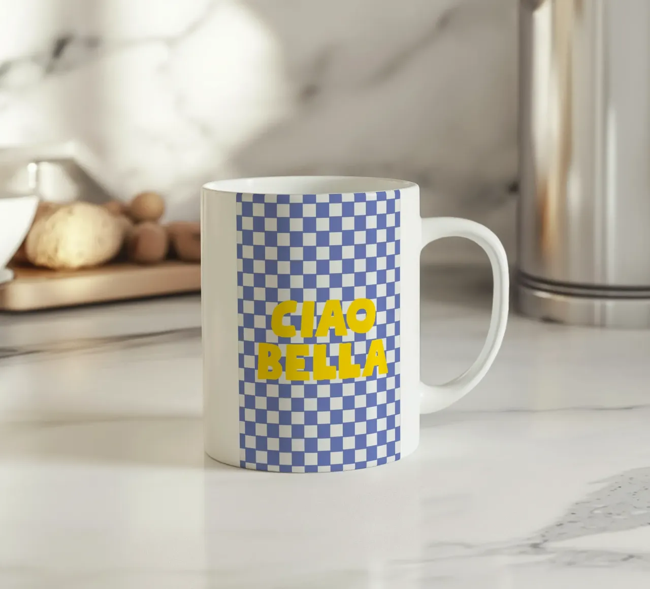 Ciao Bella checkered pattern tazza in ceramica da apple crumble