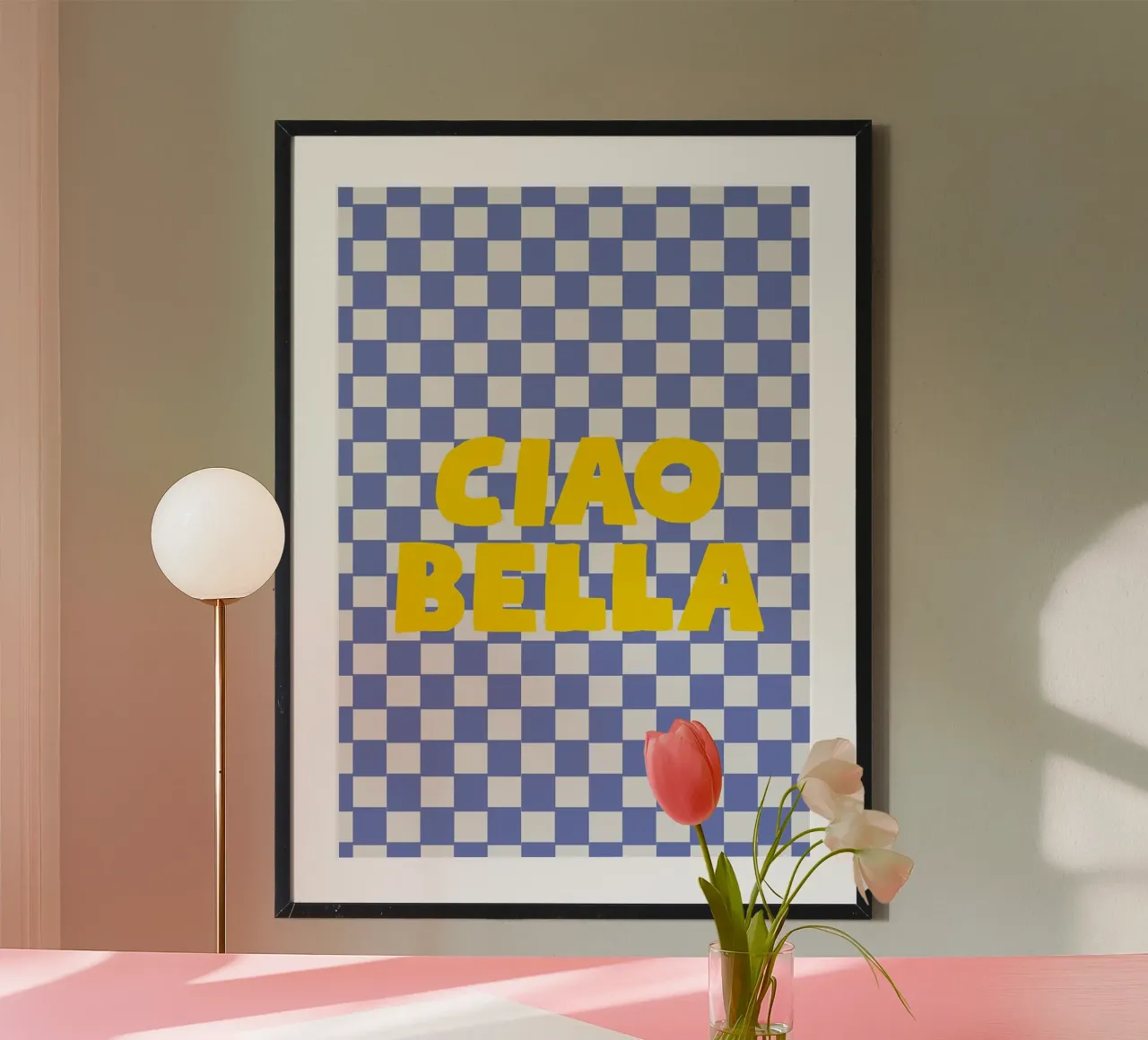 Ciao Bella checkered pattern poster da apple crumble
