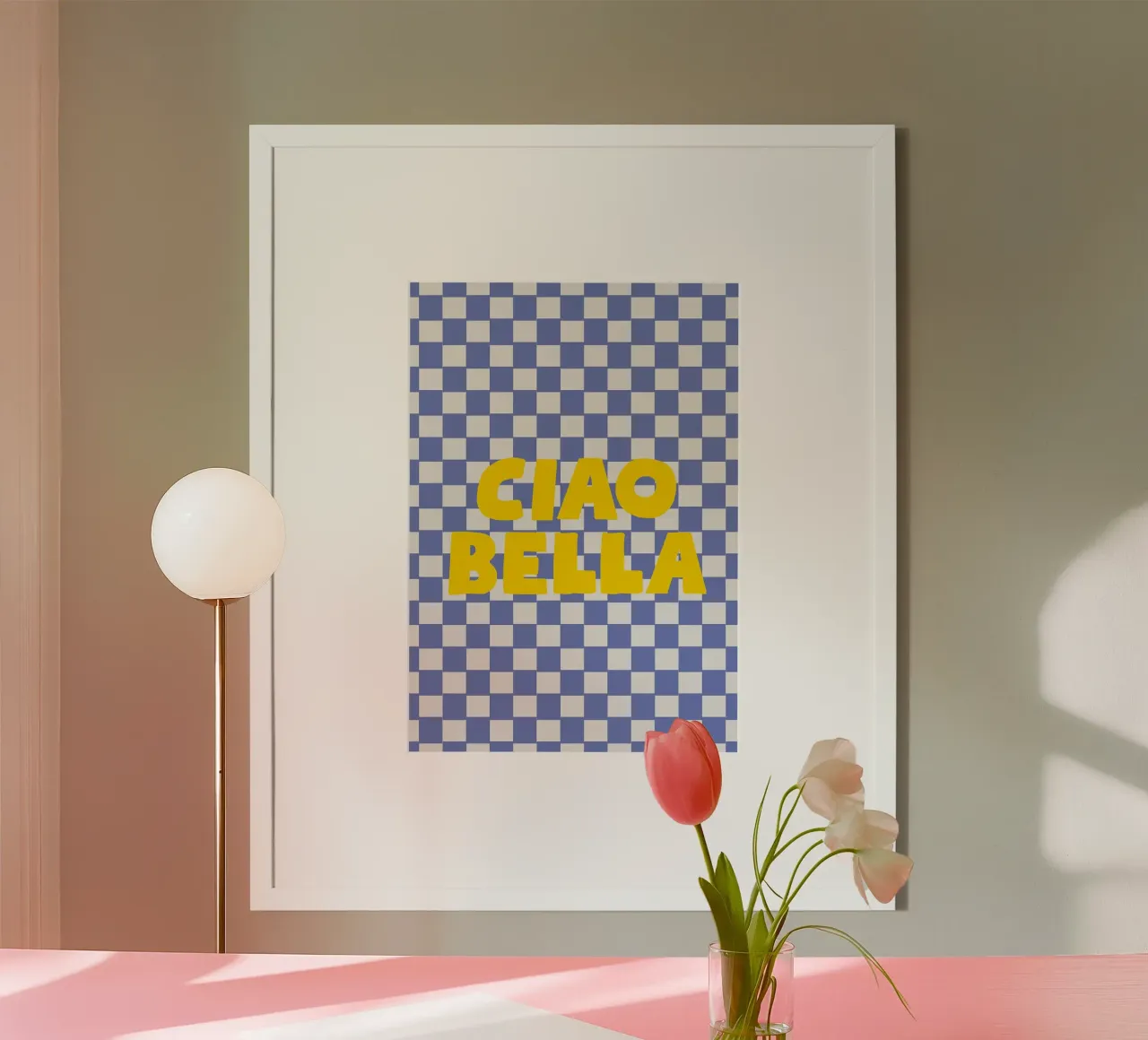 Ciao Bella checkered pattern poster da apple crumble