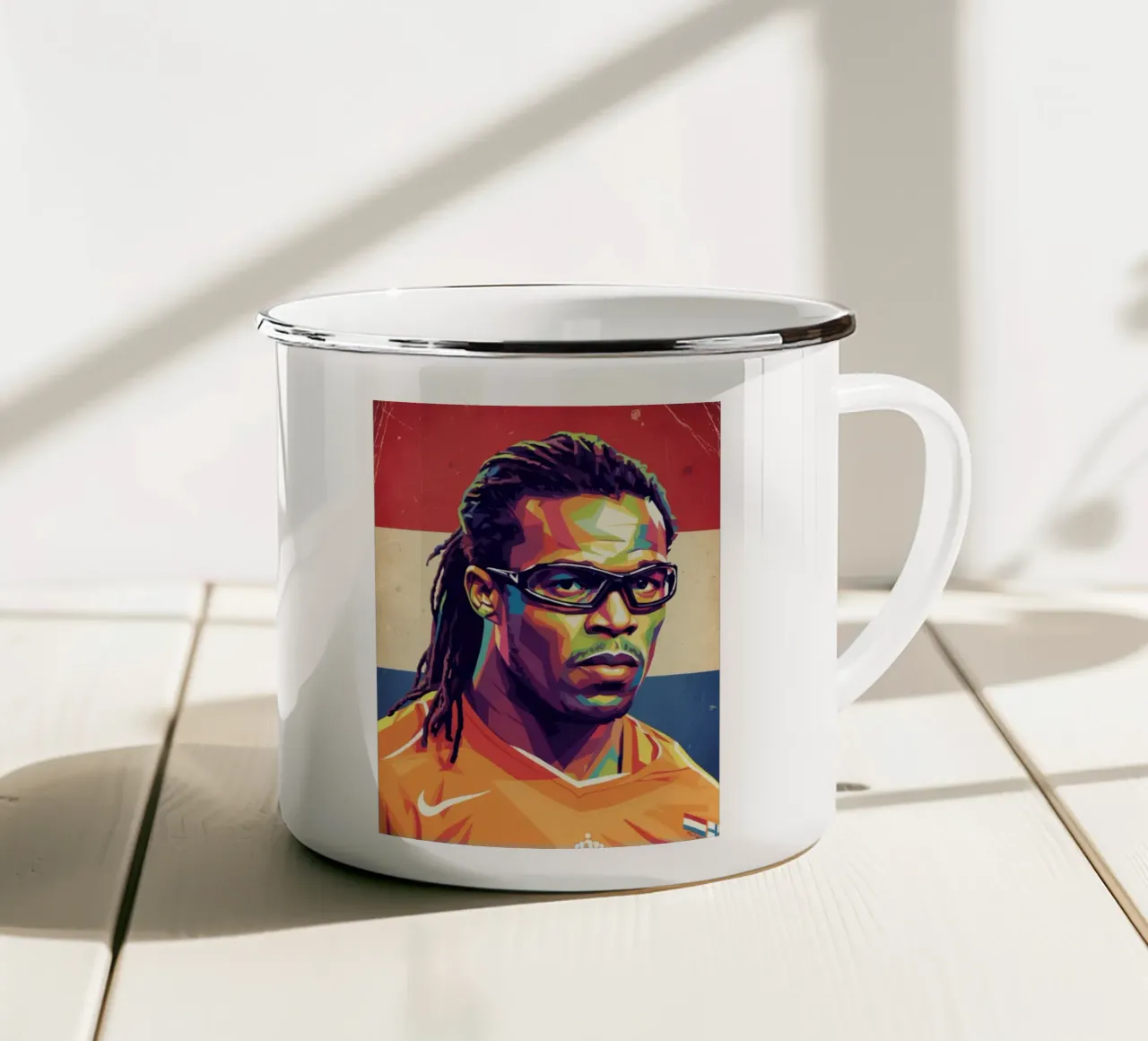 Ritratto pop art di Edgar Davids tazza in smalto da Hantamrata