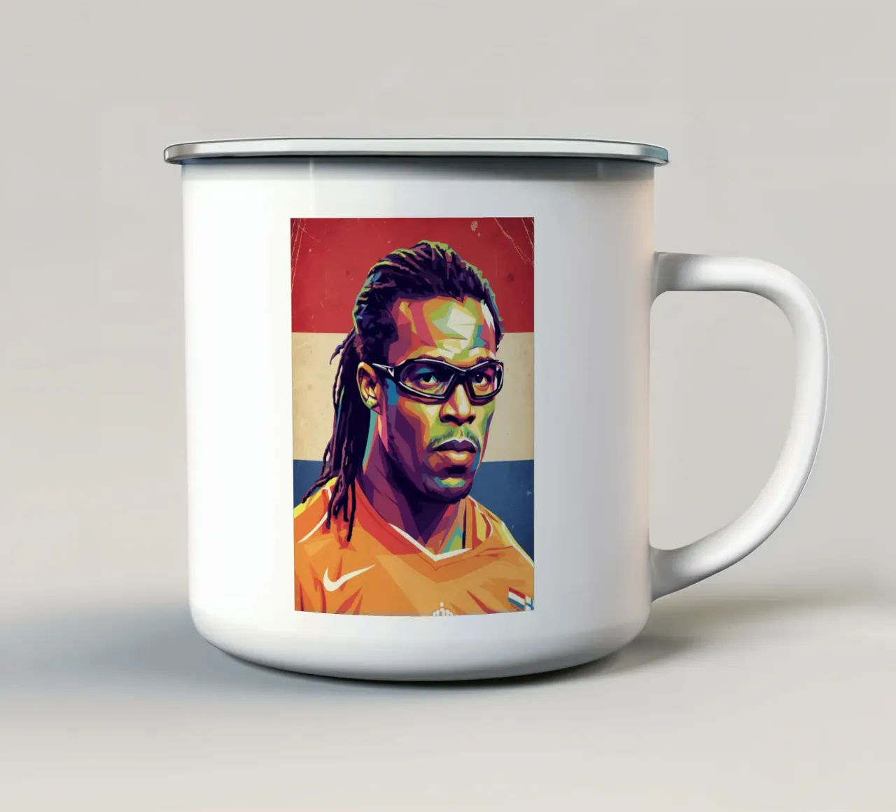 Ritratto pop art di Edgar Davids tazza in smalto da Hantamrata