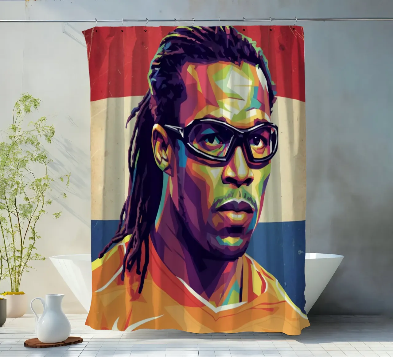 Ritratto pop art di Edgar Davids tenda da doccia da Hantamrata