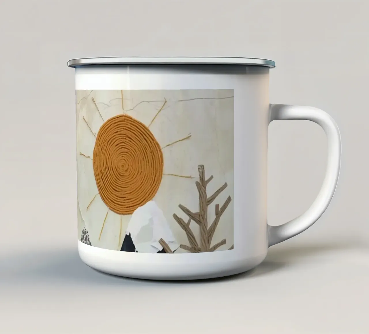 Tessuto collage paesaggio strutturato tazza in smalto da DesignDoodle