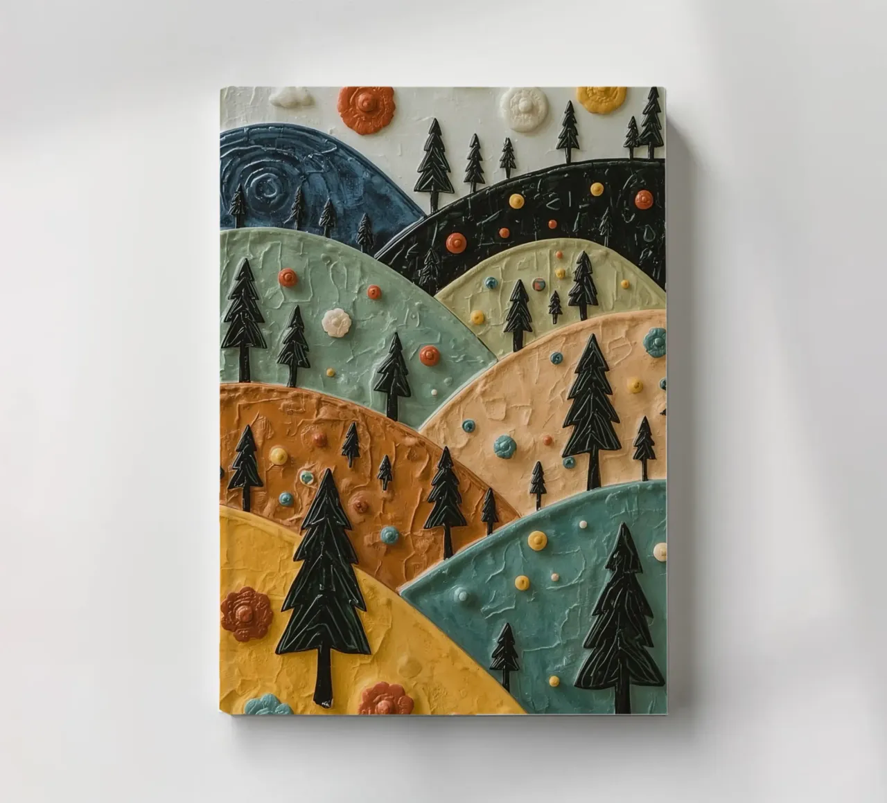 Textured Landscape with Evergreen Trees and Floral Embellish notebook by DesignDoodle