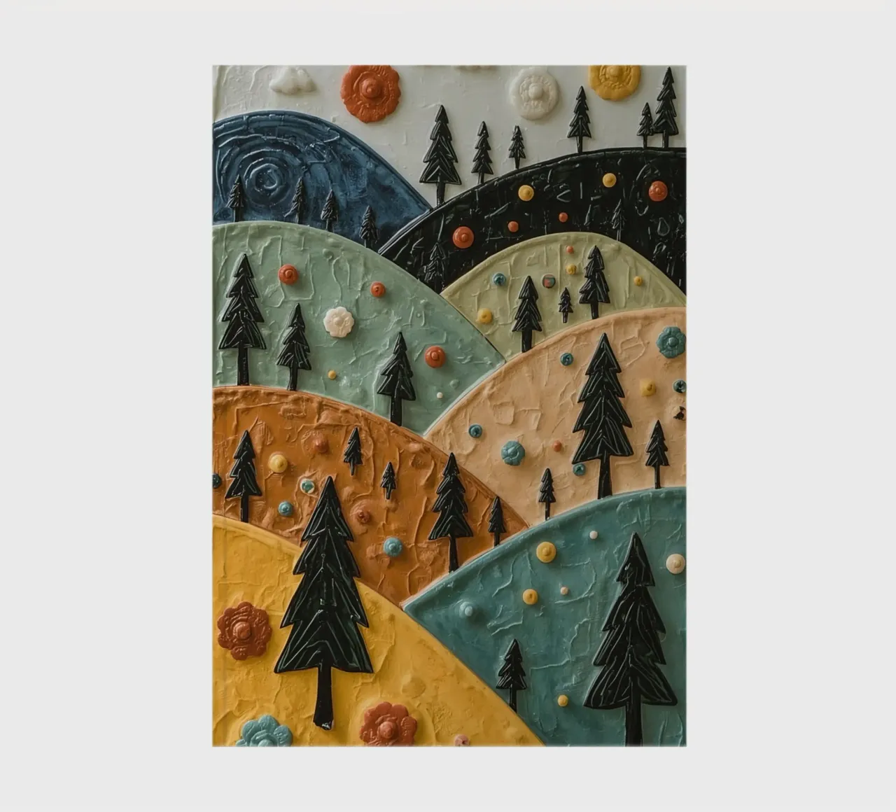 Textured Landscape with Evergreen Trees and Floral Embellish notebook by DesignDoodle