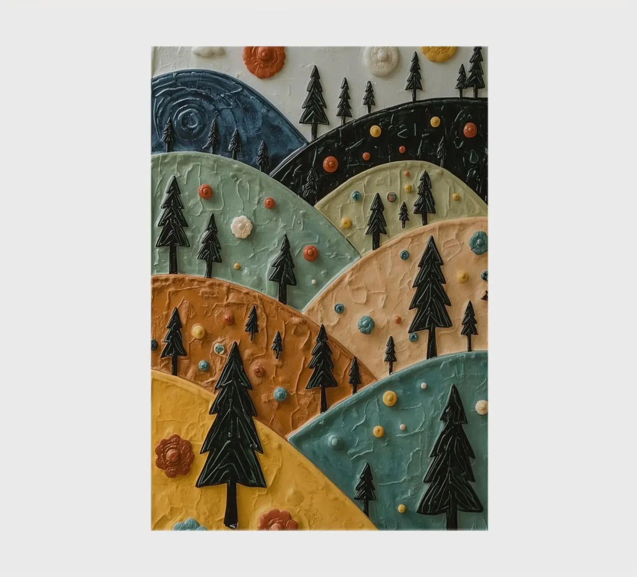 Textured Landscape with Evergreen Trees and Floral Embellish notebook by DesignDoodle