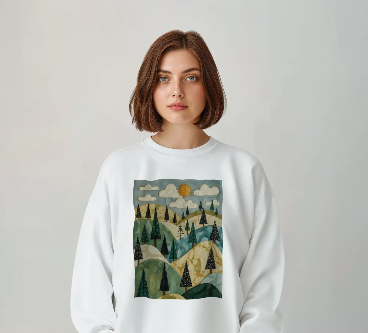 Paesaggio strutturato con alberi sempreverdi e sole felpa da DesignDoodle