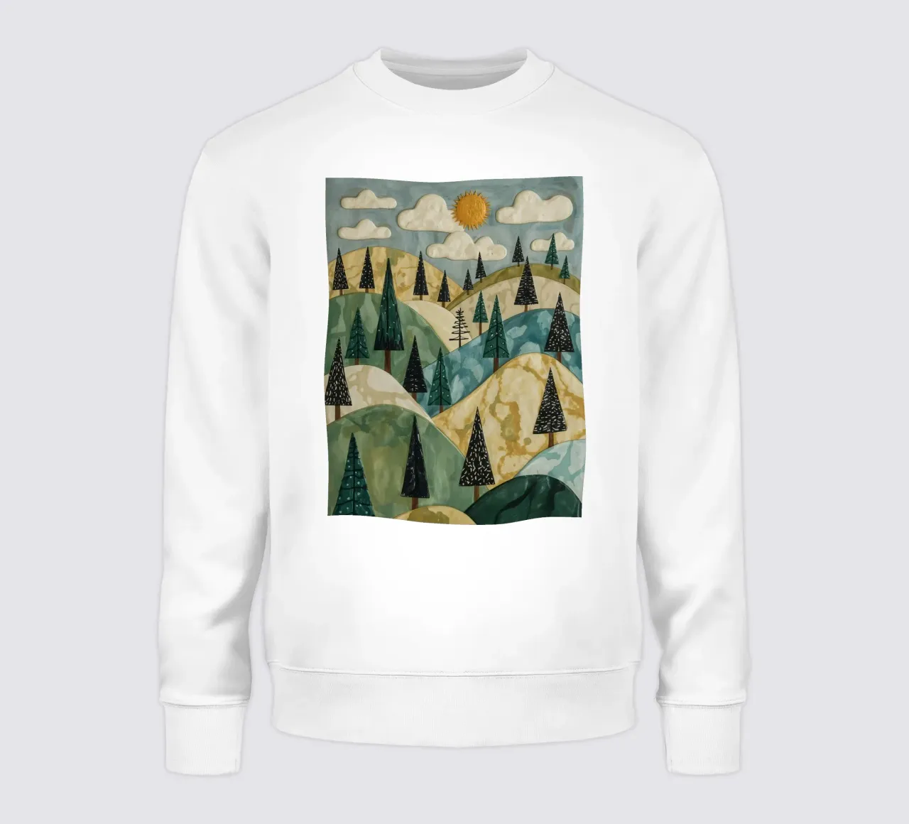 Paesaggio strutturato con alberi sempreverdi e sole felpa da DesignDoodle