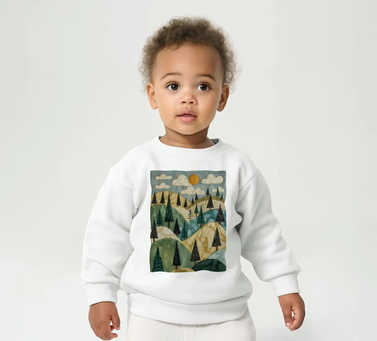 Paesaggio strutturato con alberi sempreverdi e sole felpa neonato da DesignDoodle