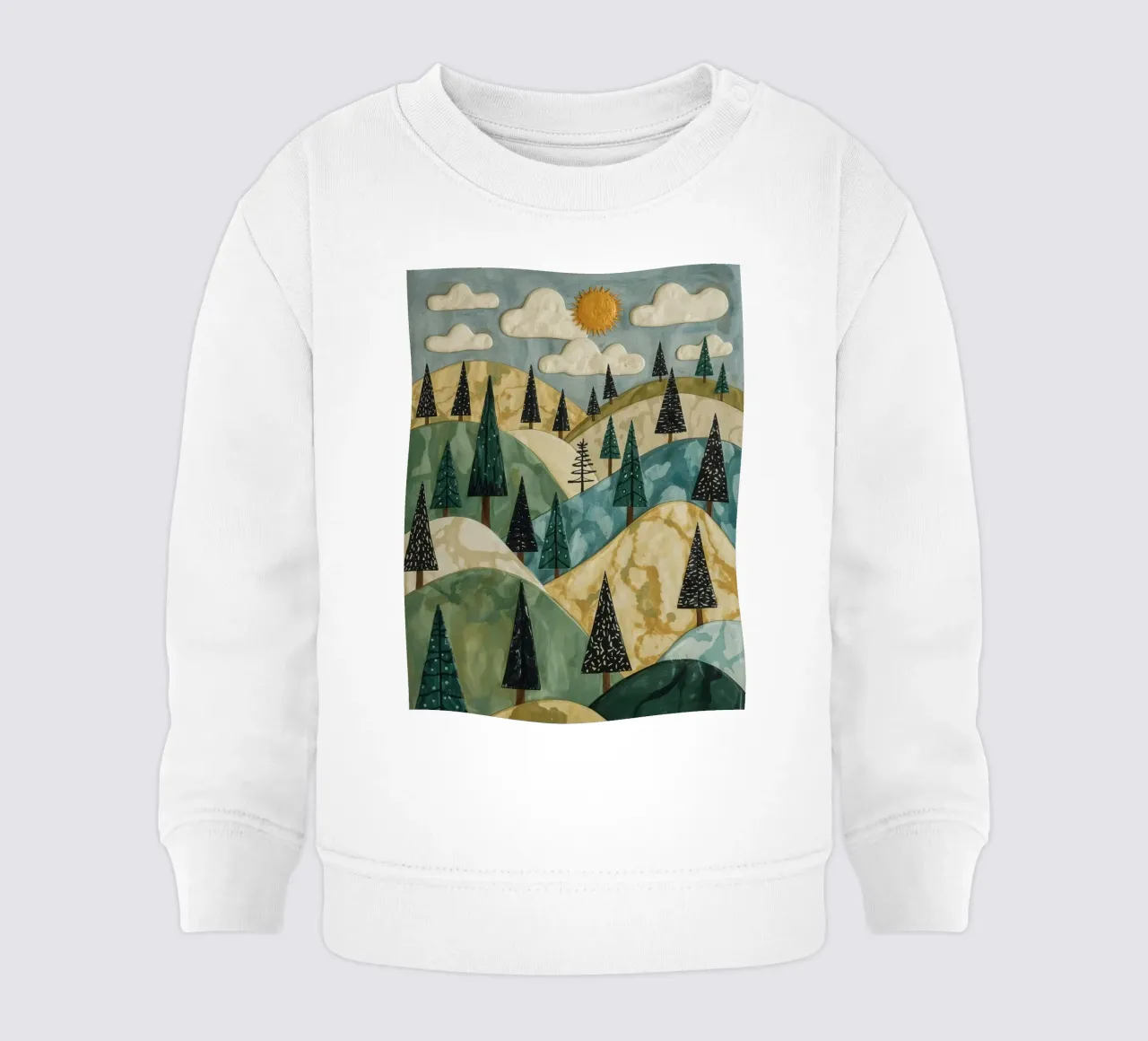 Paesaggio strutturato con alberi sempreverdi e sole felpa neonato da DesignDoodle