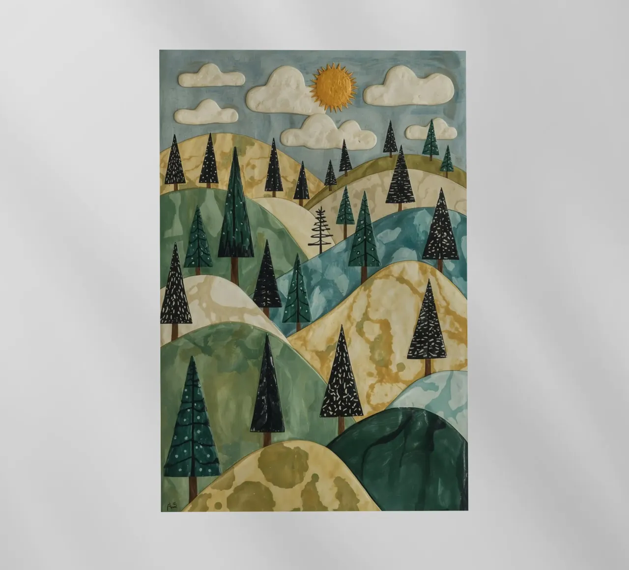 Paesaggio strutturato con alberi sempreverdi e sole pellicola backlit da DesignDoodle