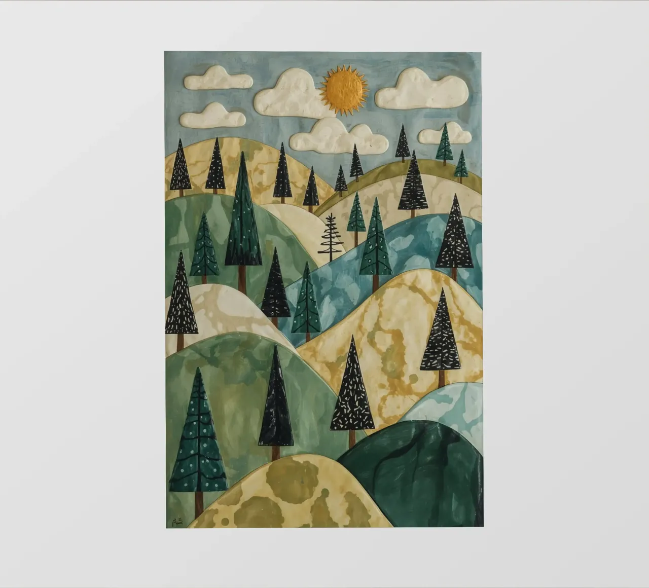 Paesaggio strutturato con alberi sempreverdi e sole pellicola backlit da DesignDoodle