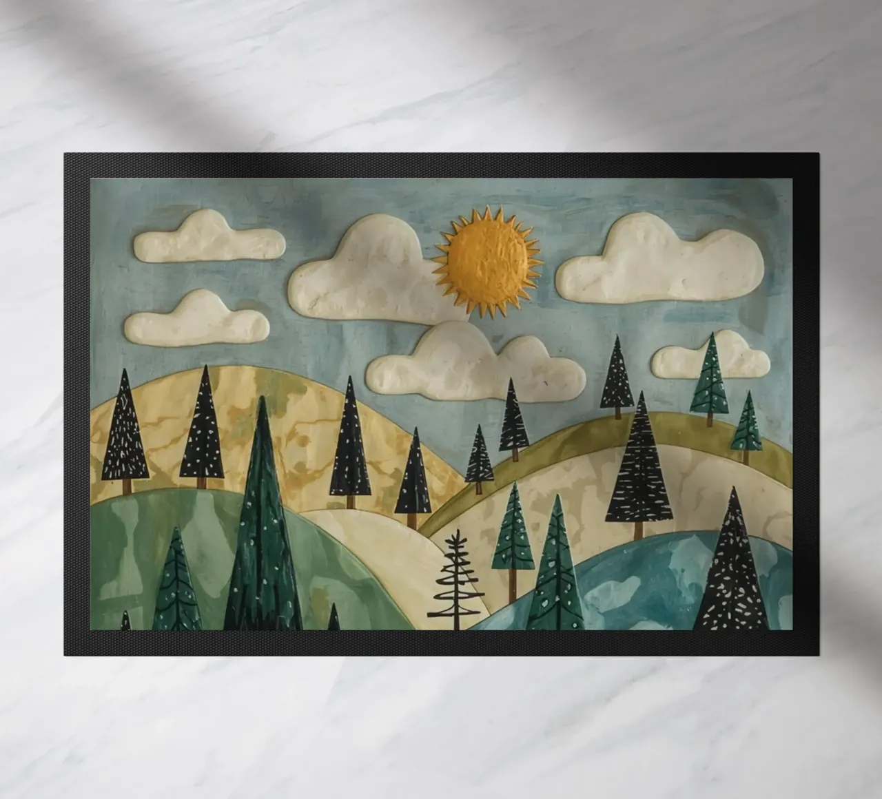 Paesaggio strutturato con alberi sempreverdi e sole zerbino da DesignDoodle