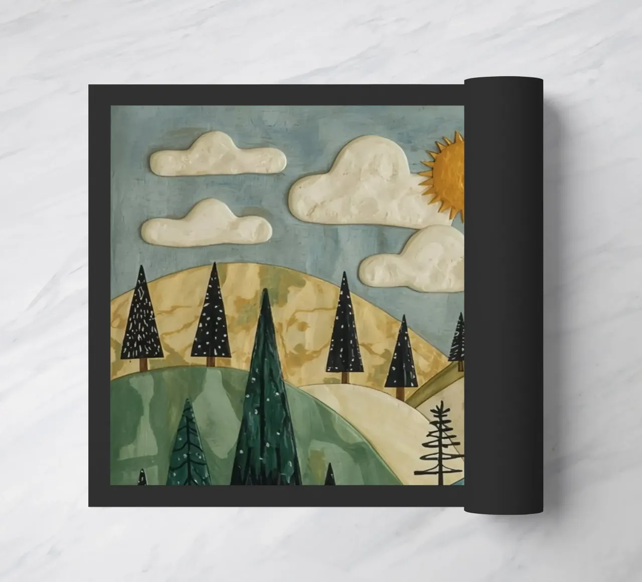 Paesaggio strutturato con alberi sempreverdi e sole zerbino da DesignDoodle