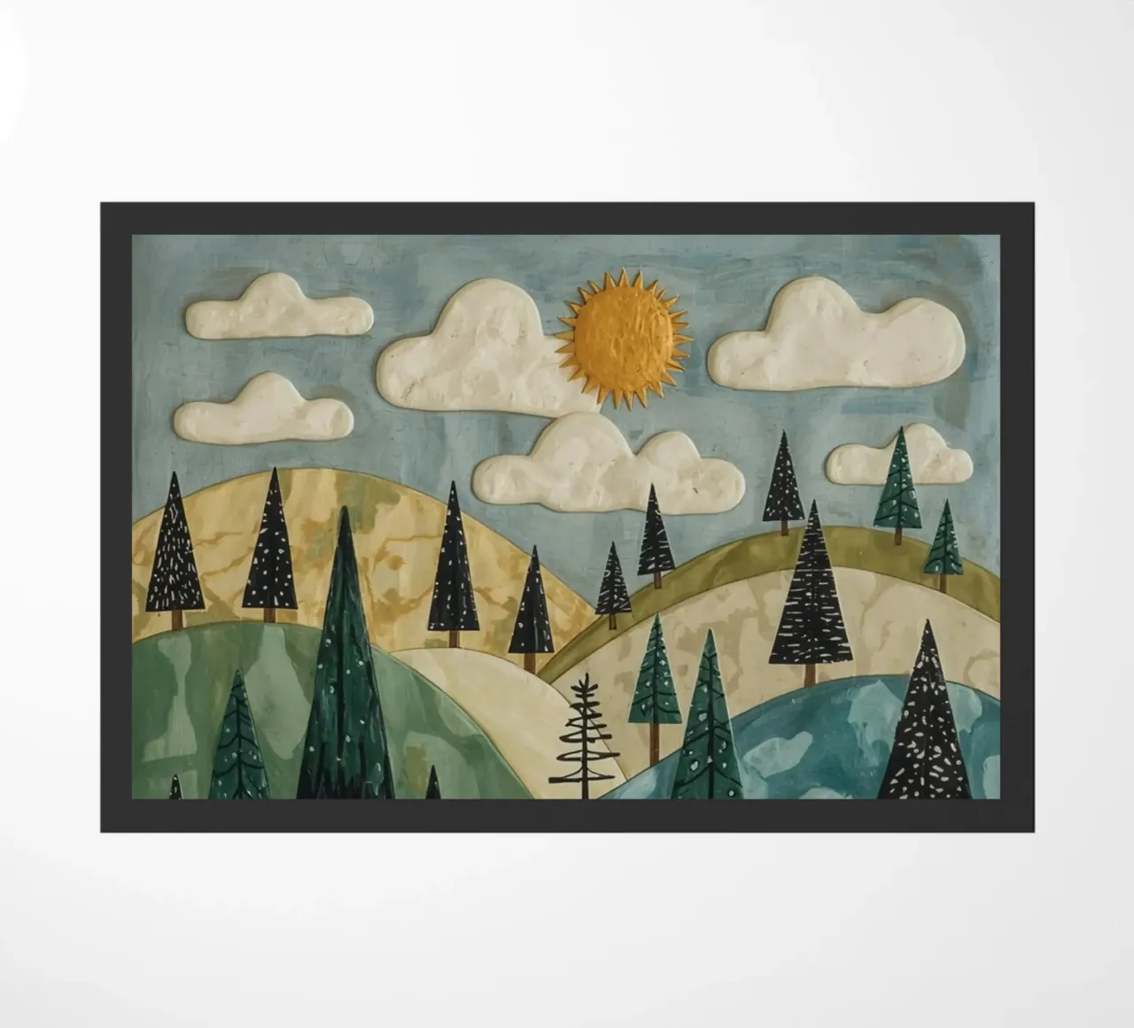 Paesaggio strutturato con alberi sempreverdi e sole zerbino da DesignDoodle