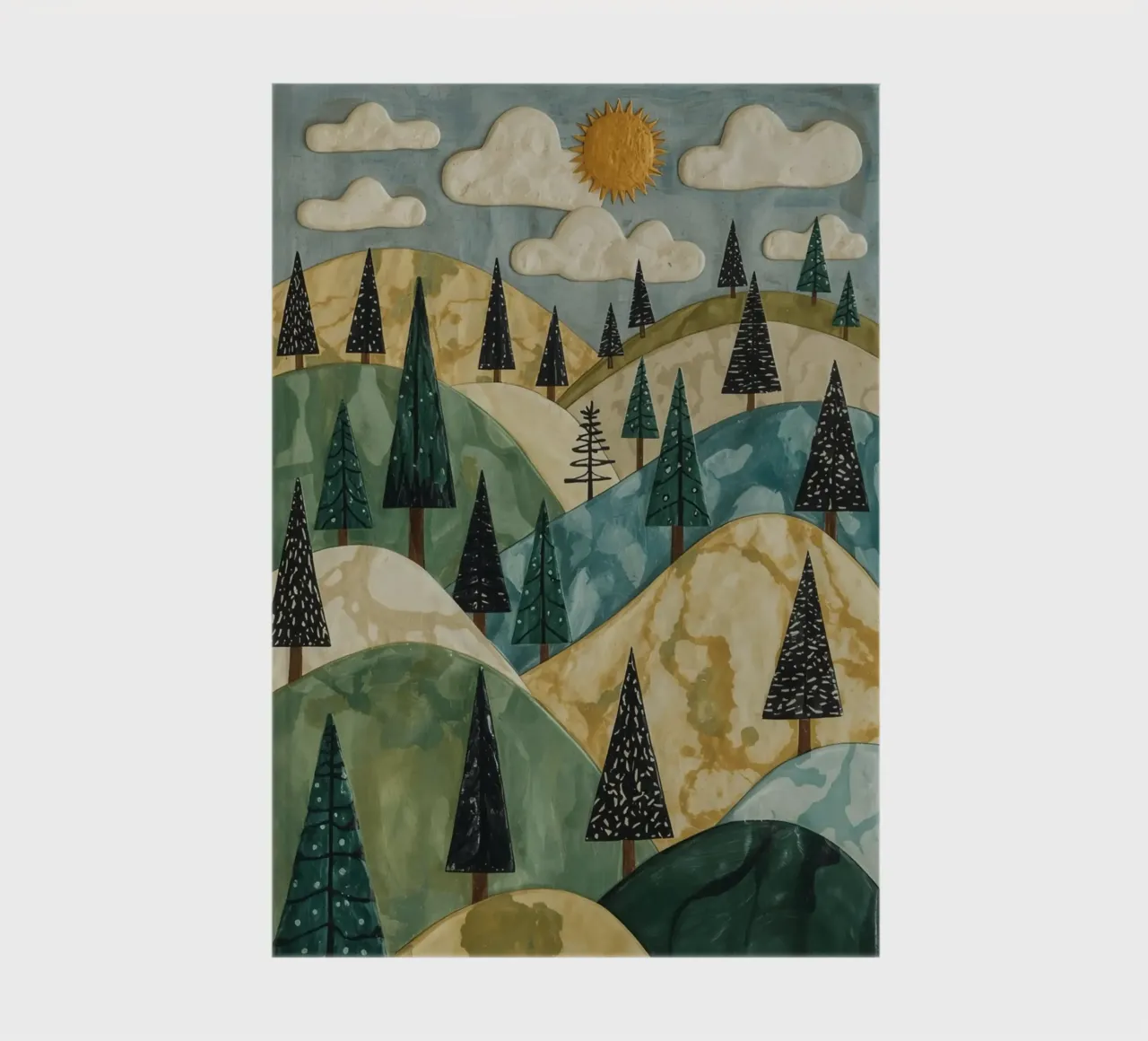 Textured Landscape with Evergreen Trees and Sun notebook by DesignDoodle