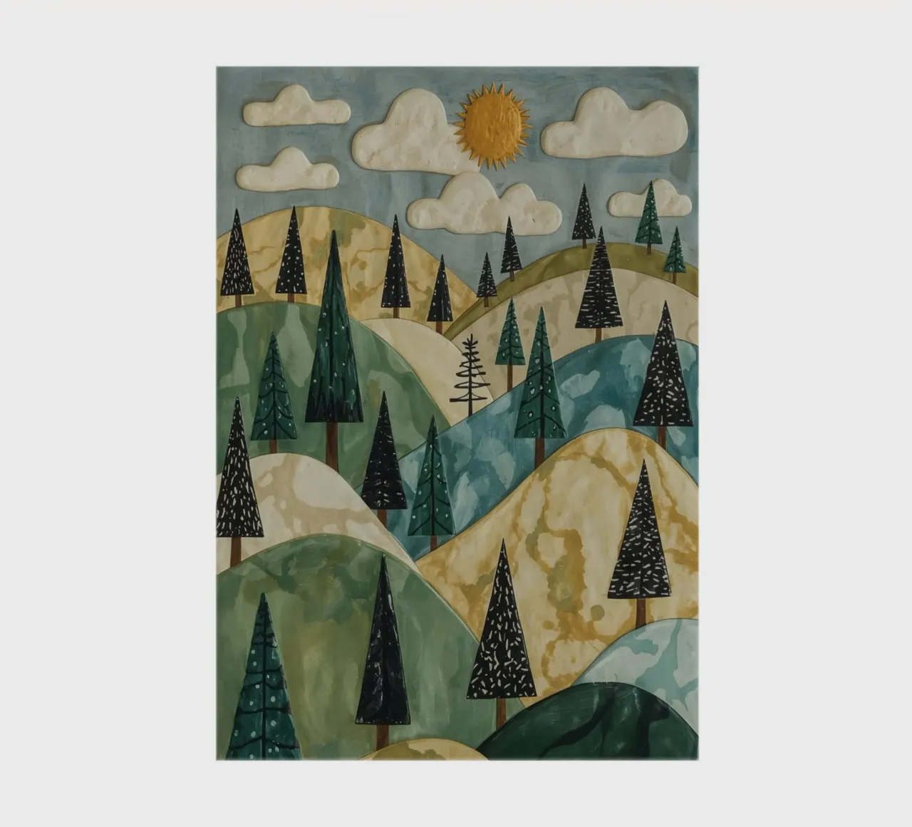 Textured Landscape with Evergreen Trees and Sun notebook by DesignDoodle