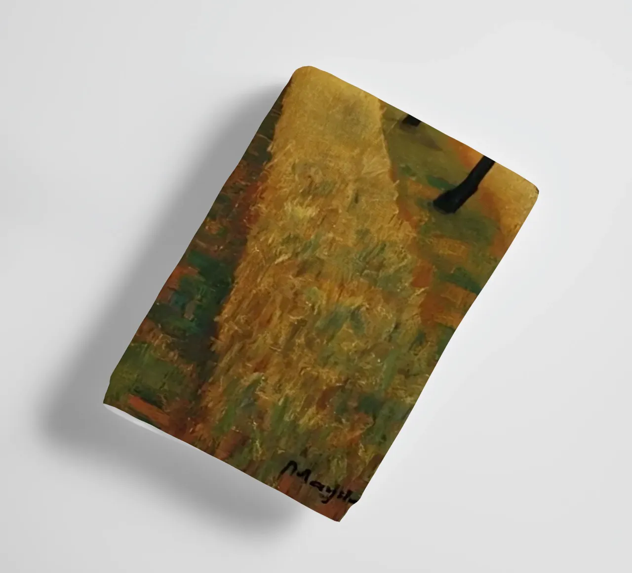Treelined pathway with red sun over fields and bare trees towel by DesignDoodle