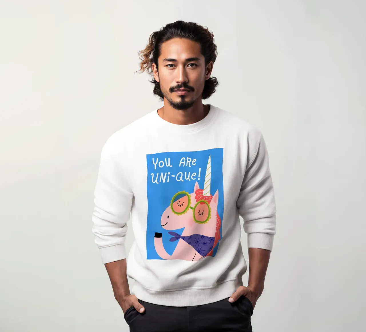 Ilustración única de unicornio con gafas sudadera de kakaka