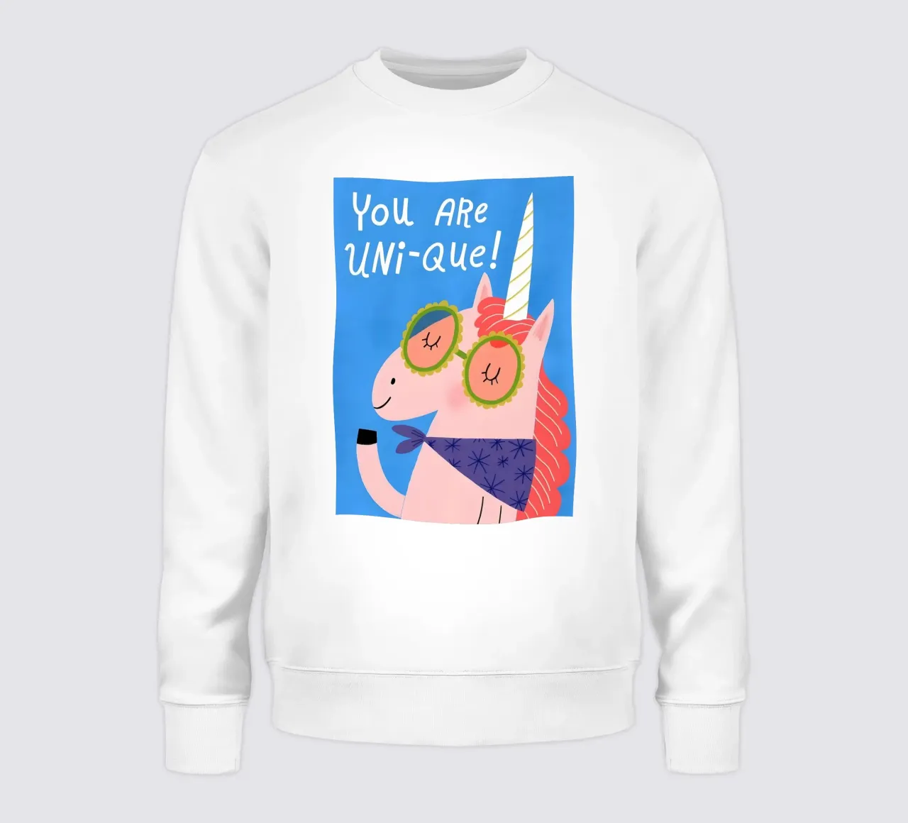 Ilustración única de unicornio con gafas sudadera de kakaka