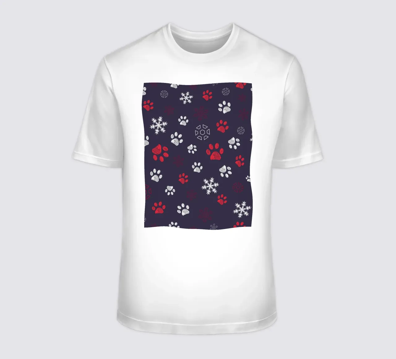 Impronte di zampe con impronte di zampe e fiocco di neve navy t-shirt da gulsengunel