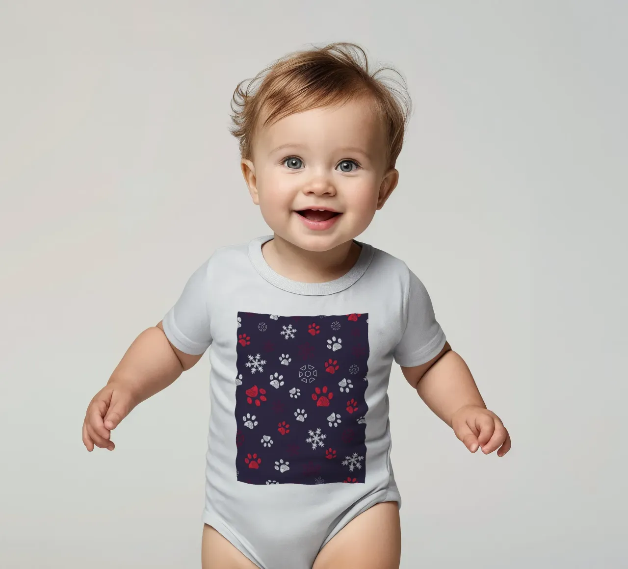 Impronte di zampe con impronte di zampe e fiocco di neve navy body neonato maniche corte da gulsengunel