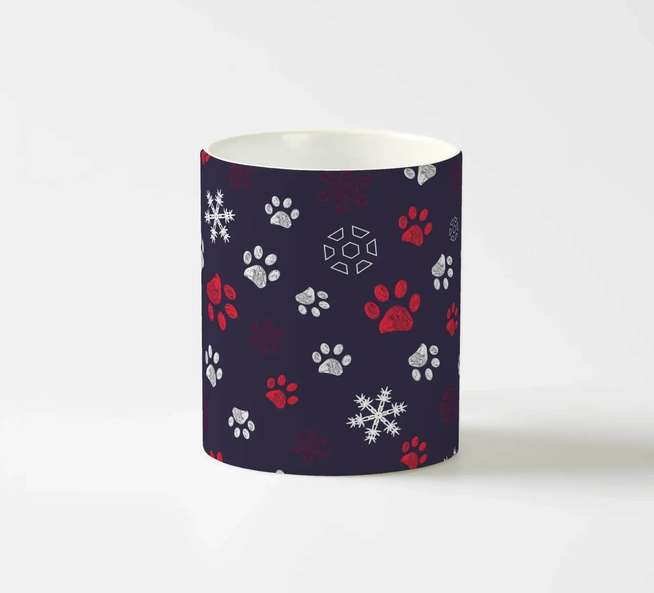 Impronte di zampe con impronte di zampe e fiocco di neve navy tazza in ceramica da gulsengunel