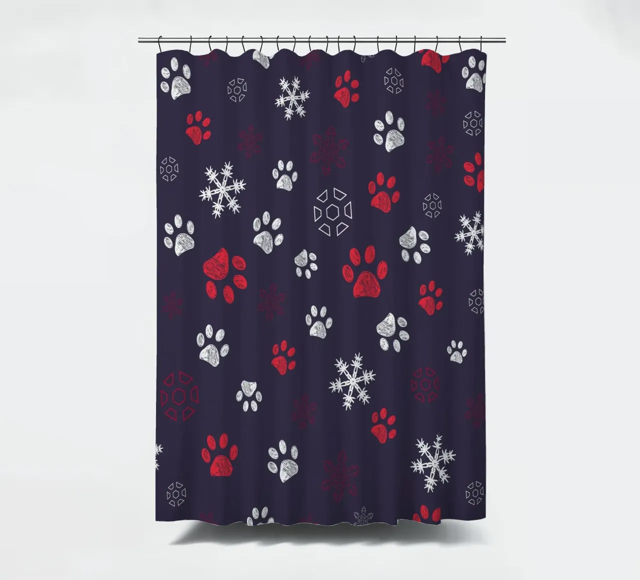 Impronte di zampe con impronte di zampe e fiocco di neve navy tenda da doccia da gulsengunel