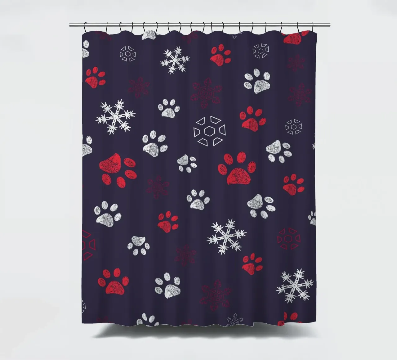 Impronte di zampe con impronte di zampe e fiocco di neve navy tenda da doccia da gulsengunel