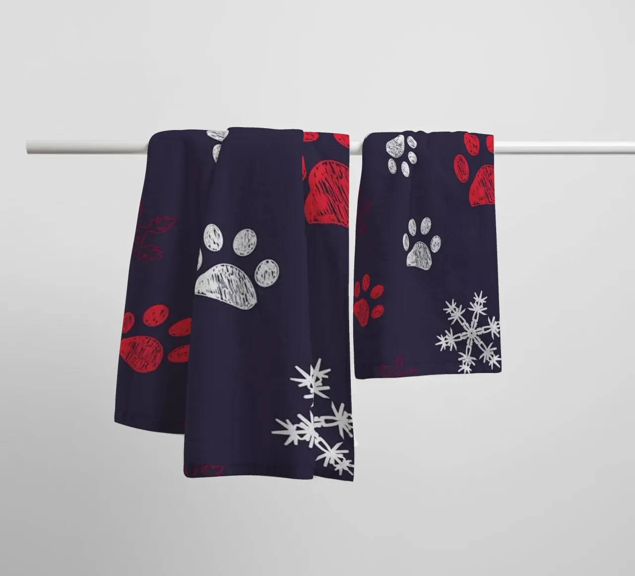 Impronte di zampe con impronte di zampe e fiocco di neve navy asciugamano da bagno da gulsengunel