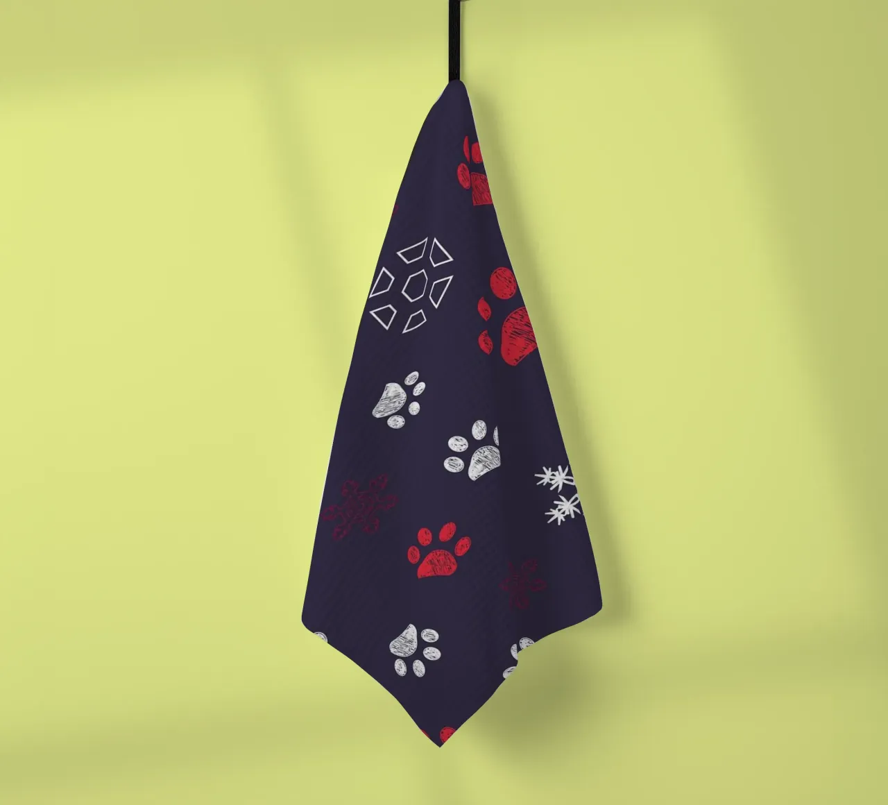 Impronte di zampe con impronte di zampe e fiocco di neve navy canovaccio da cucina da gulsengunel