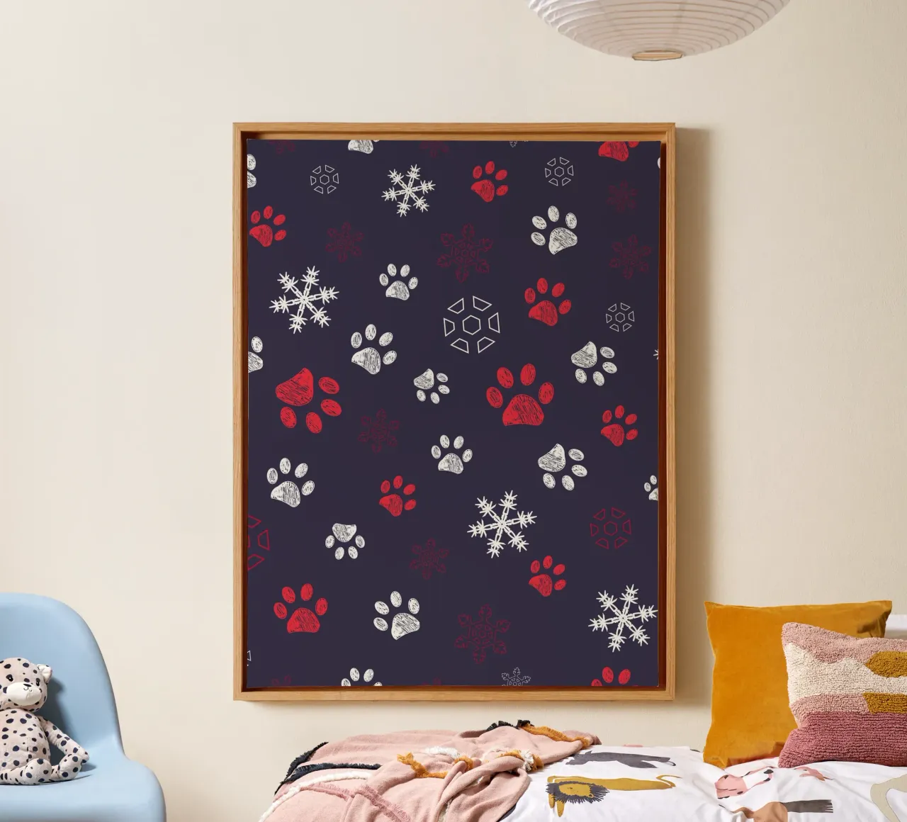 Paw prints with paw prints and snowflake navy canvas by gulsengunel