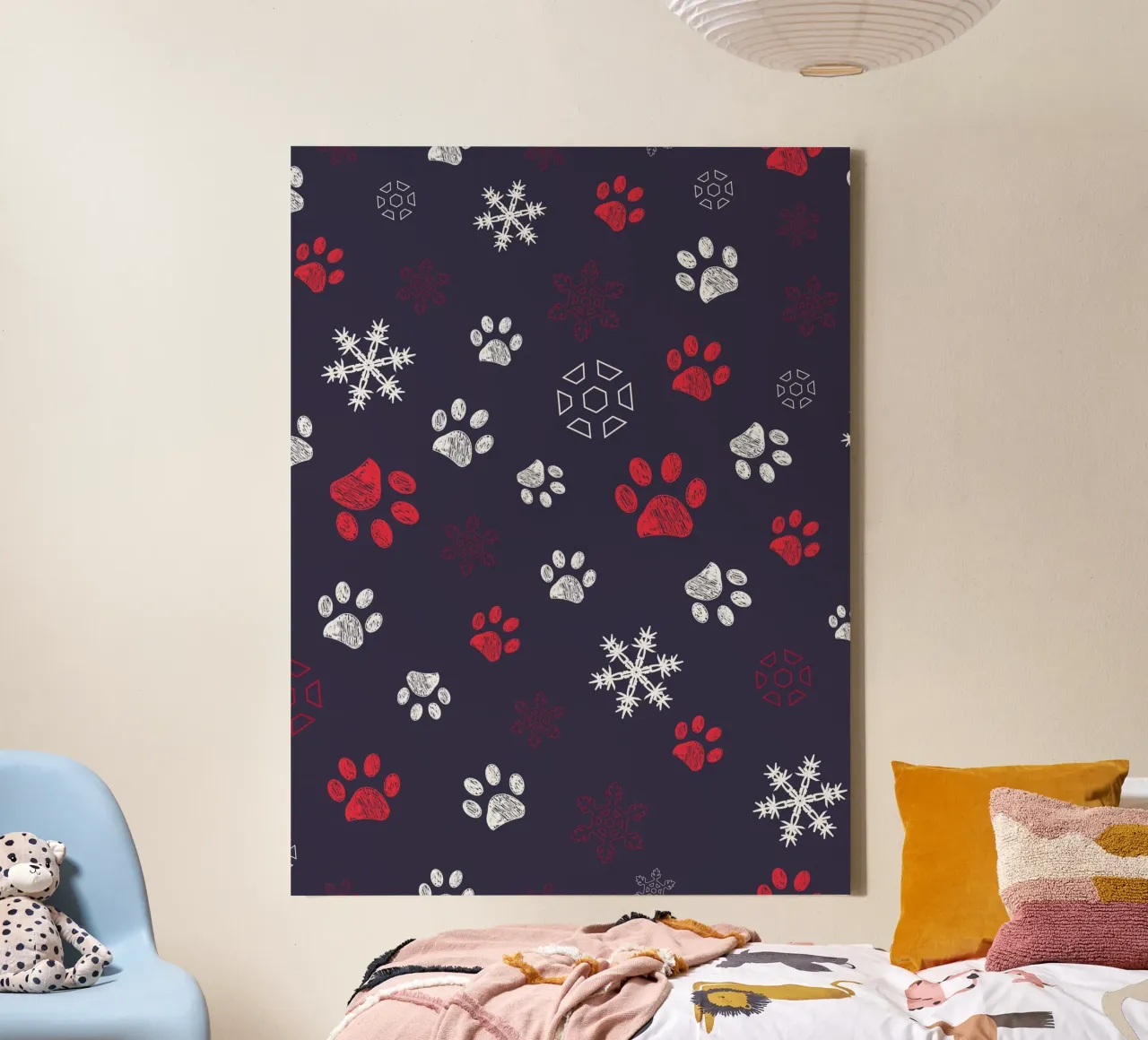 Paw prints with paw prints and snowflake navy canvas by gulsengunel