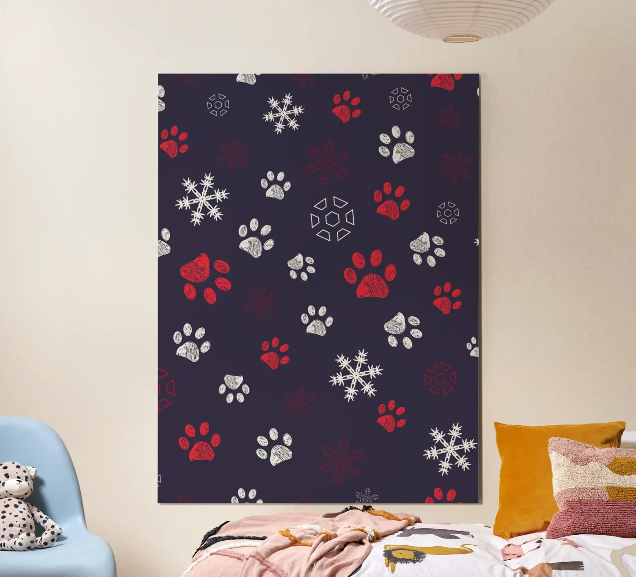 Impronte di zampe con impronte di zampe e fiocco di neve navy carta hahnemühle da gulsengunel