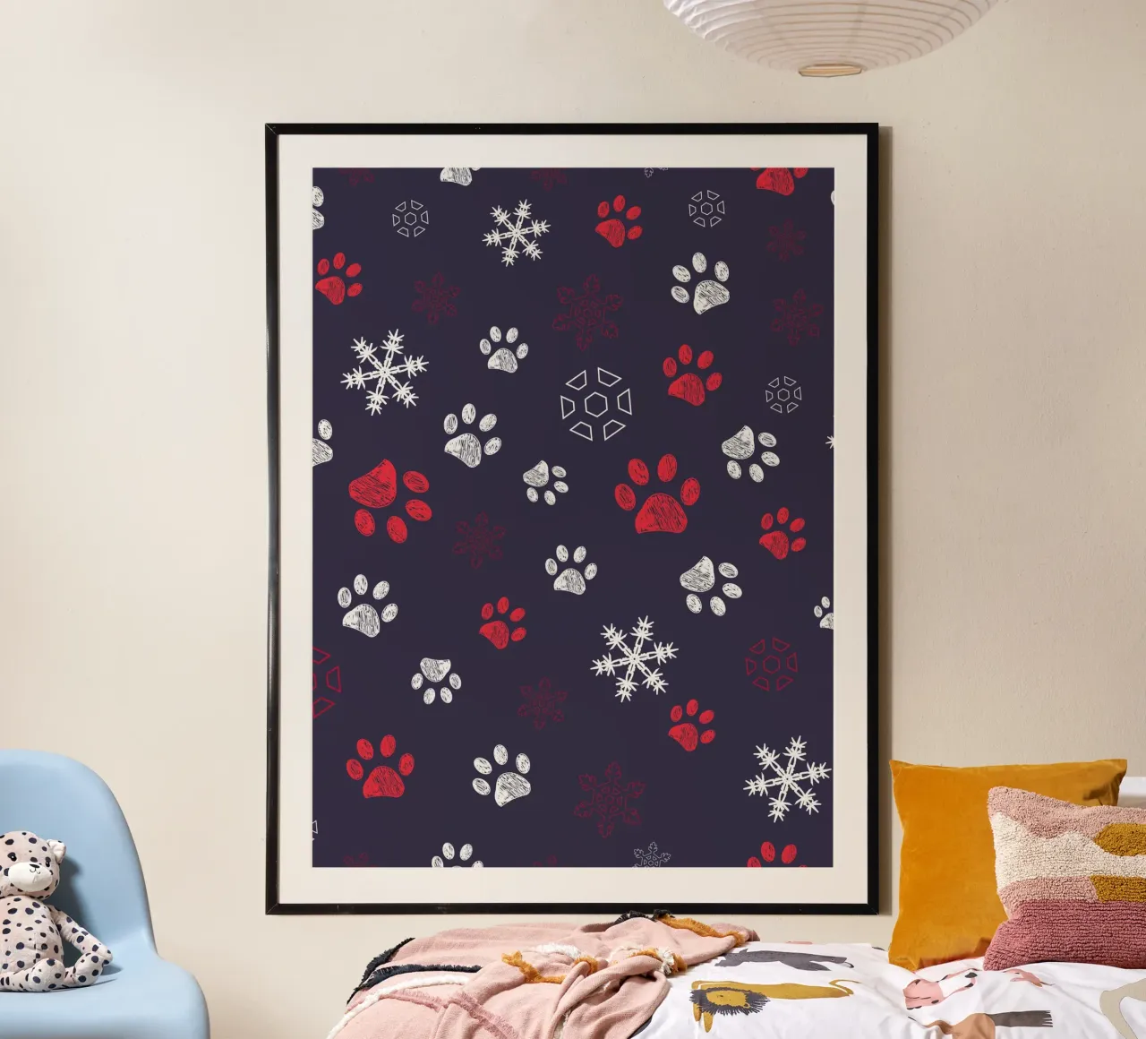 Impronte di zampe con impronte di zampe e fiocco di neve navy carta hahnemühle da gulsengunel