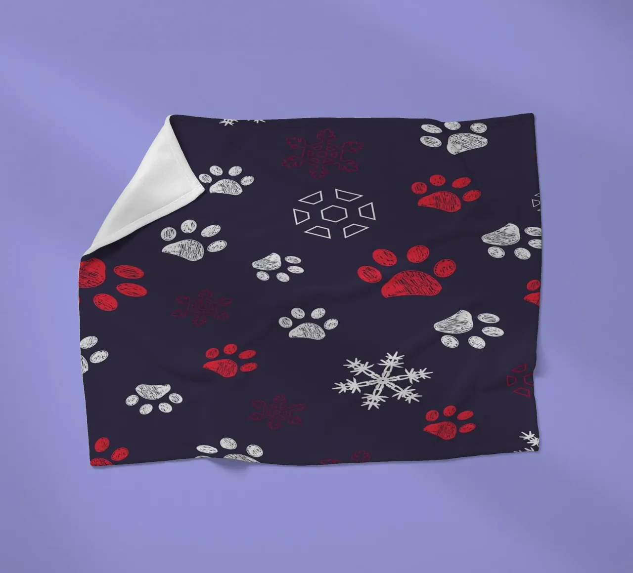 Paw prints with paw prints and snowflake navy fleece blanket by gulsengunel