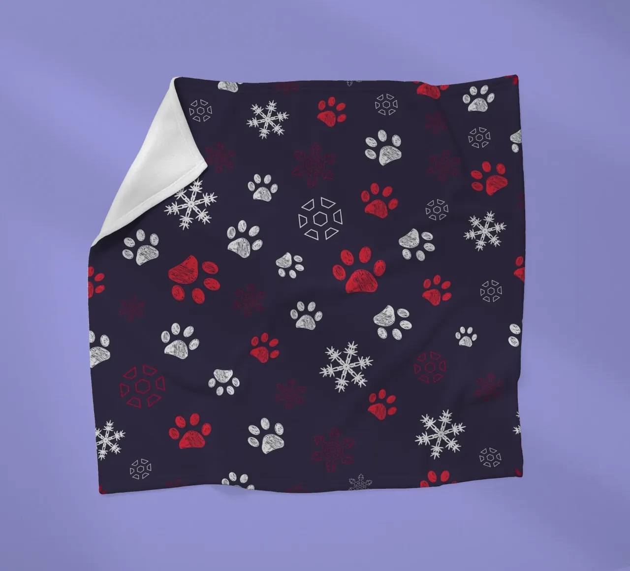 Paw prints with paw prints and snowflake navy fleece blanket by gulsengunel