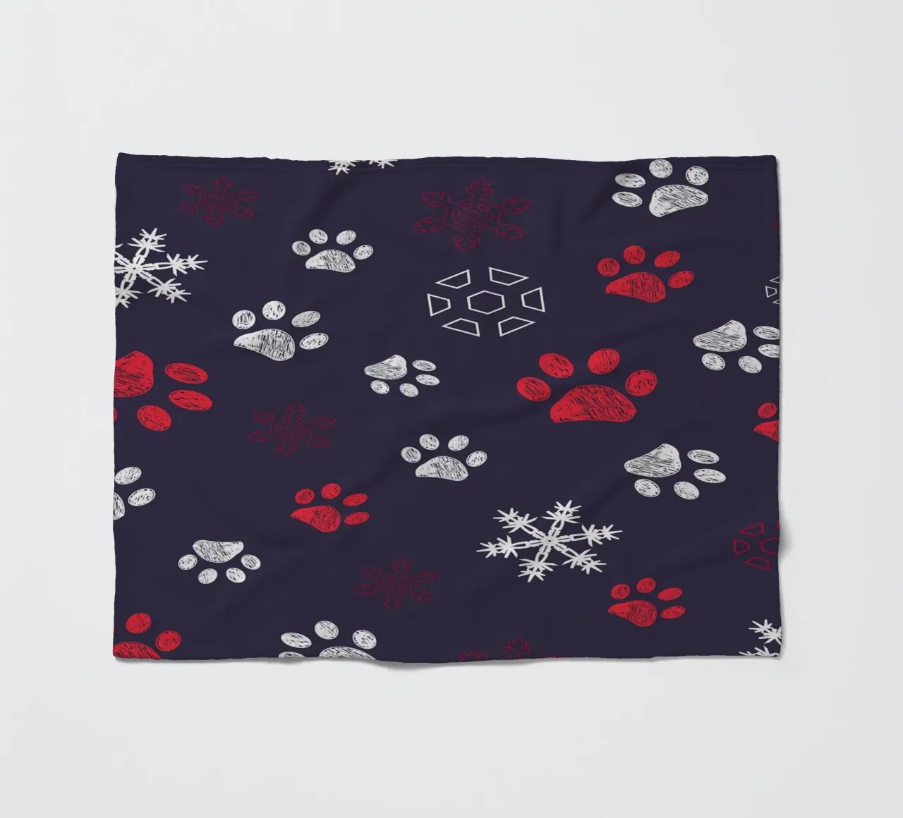 Paw prints with paw prints and snowflake navy fleece blanket by gulsengunel