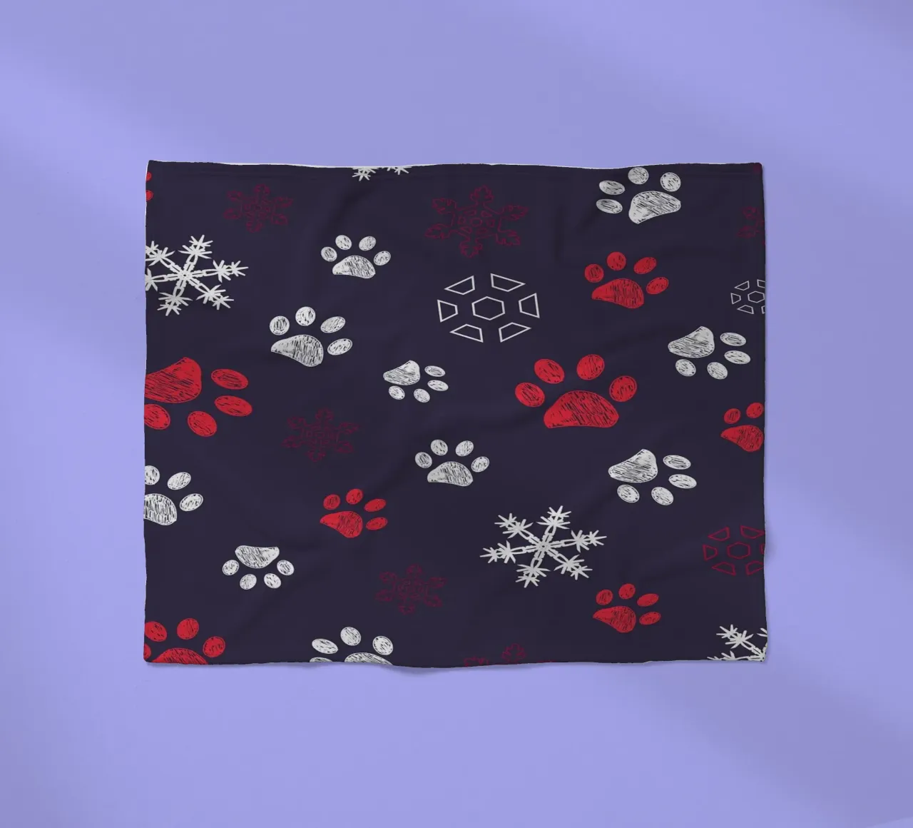 Paw prints with paw prints and snowflake navy fleece blanket by gulsengunel