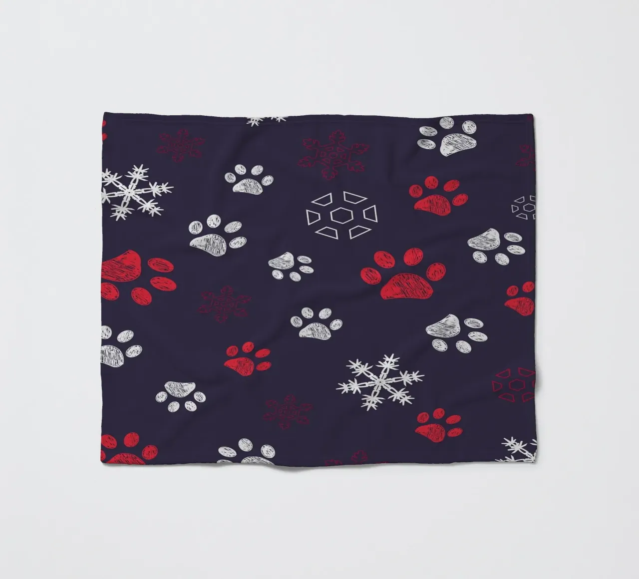 Paw prints with paw prints and snowflake navy fleece blanket by gulsengunel