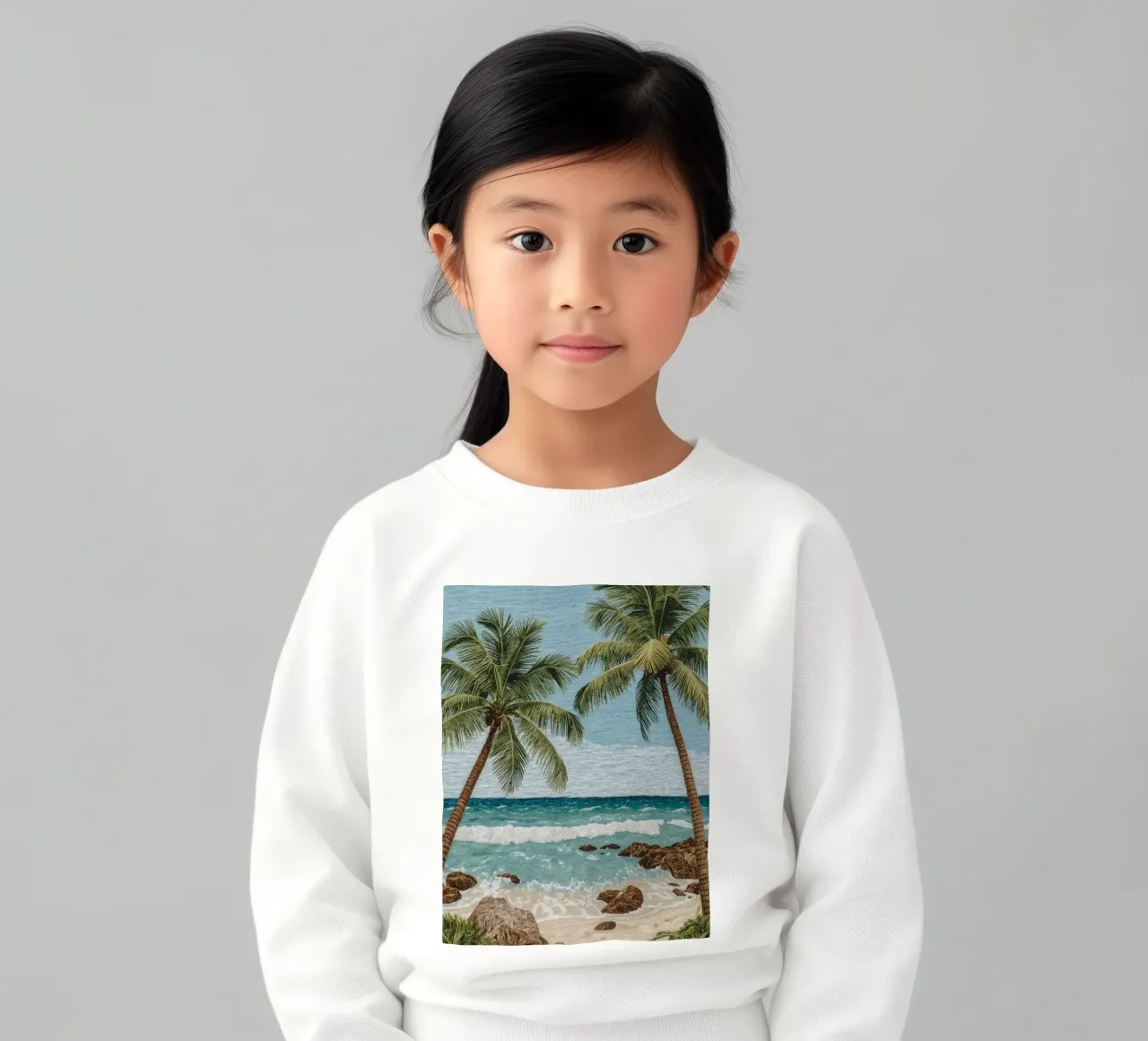 Spiaggia tropicale con palme e onde dell'oceano felpa bambino da DesignDoodle